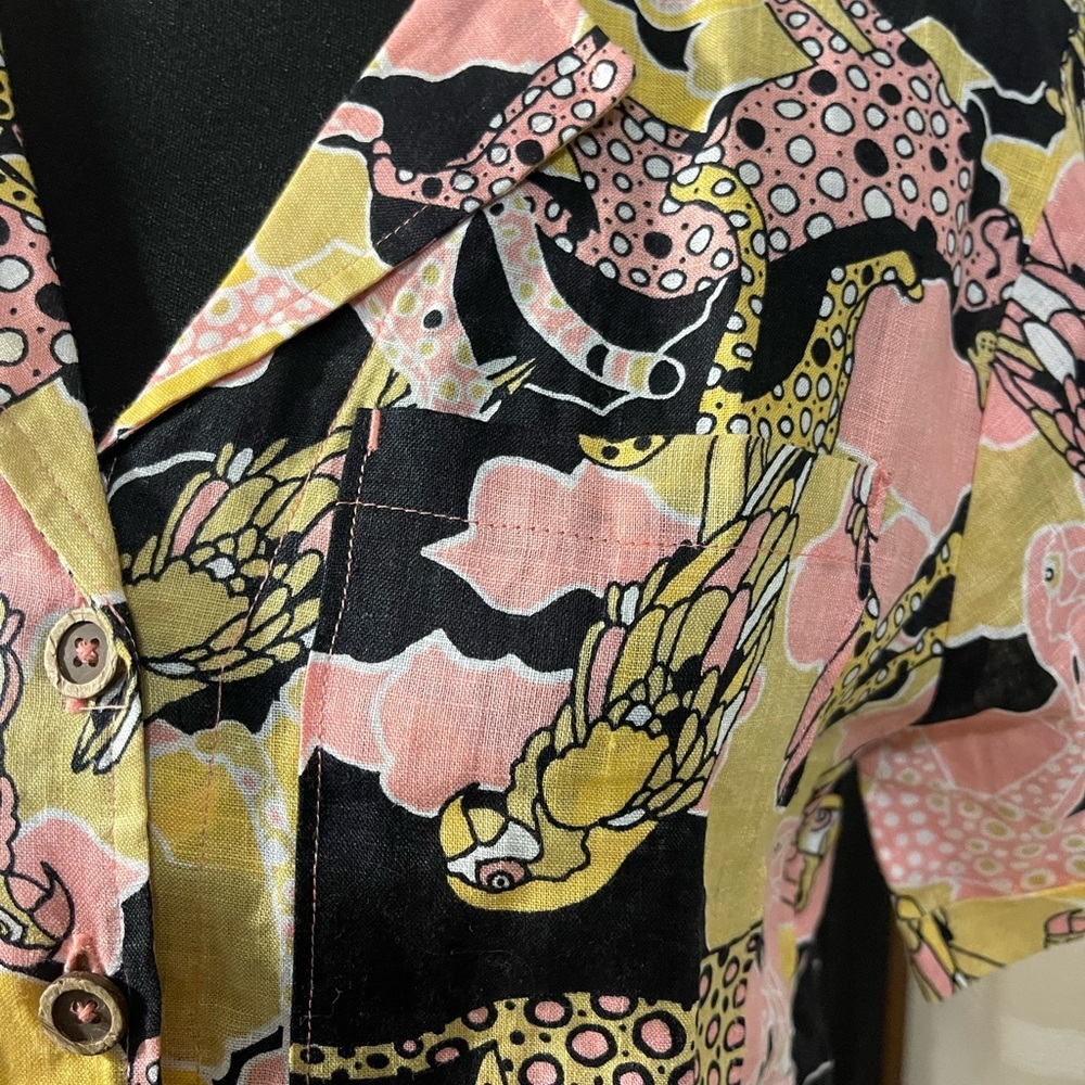 •	Maeve Anthropologie Colorful Abstract Blouse XS Short Sleeve 100% - Picture 7 of 14